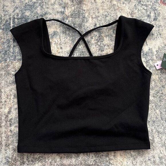 Wild Fable Cap Sleeve Square Neck ButterBliss Crop Top Black Women's M - Picture 2 of 2